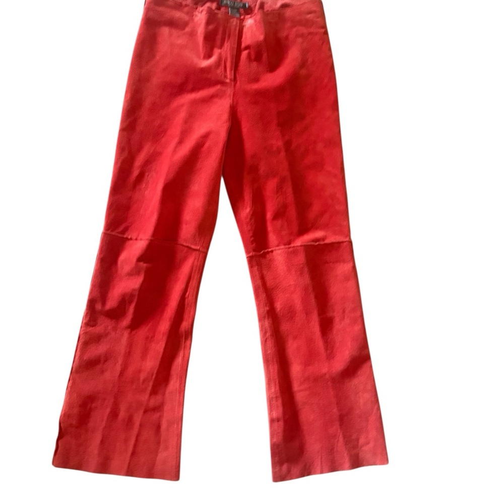 Bisou Bisou Michele Bohbot 100% Suede Boho Y2K Wide Red Leg Pants Size Large